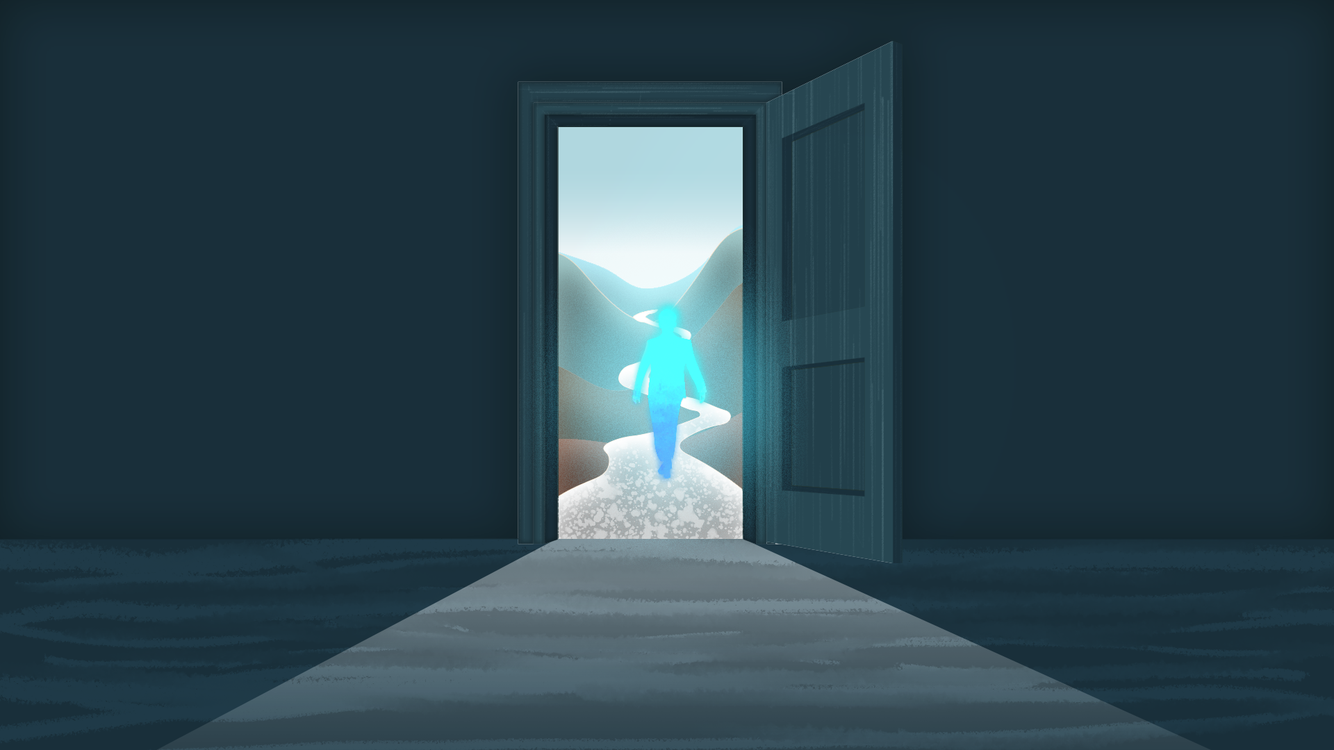 A glowing expert walking out of the door